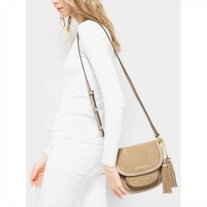 Michael Kors Dunn Suede Saddle Bag Purse Shell 30T6TDQM2S